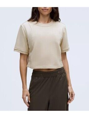 Lululemon Shirt Women Sz 10-12 Natural French Terry Swift Tee Short yoga Cropped